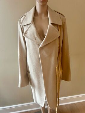 Ann Demeulemeester Cream Fringe Wool Trench Coat